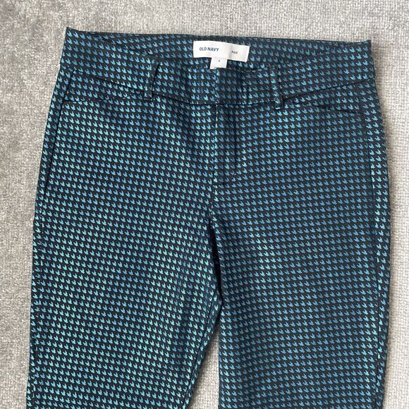 Old Navy Pants Womens 8 Black Metallic Blue Houndstooth Pixie Stretch Shimmer - Picture 2 of 12